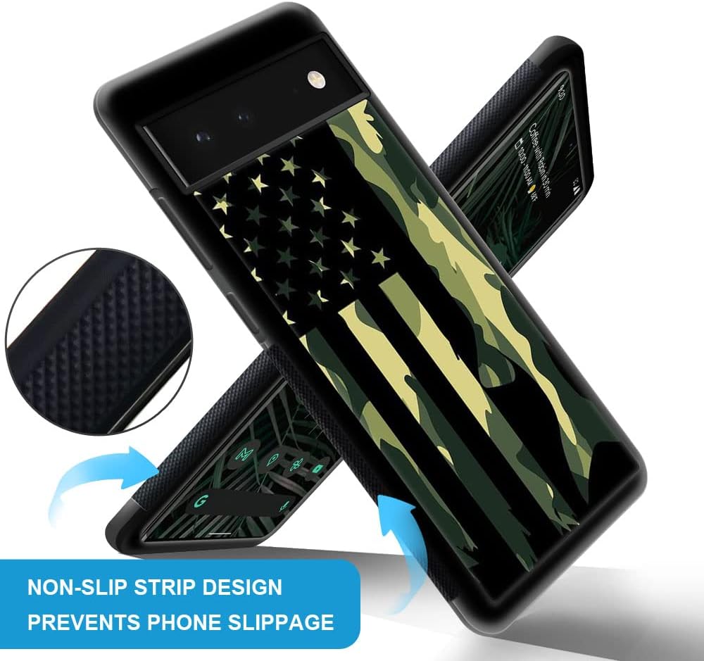 DJSOK Funda compatible con Google Pixel 7, diseño de bandera de camuflaje clásica verde para hombres, niños y niñas, doble capa a prueba de golpes,