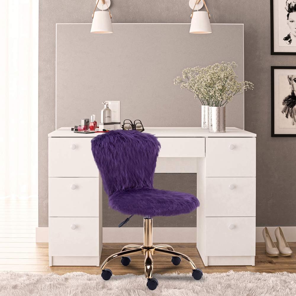 GIA Silla de tocador pequeña giratoria ajustable con respaldo medio con piel sintética, color morado
