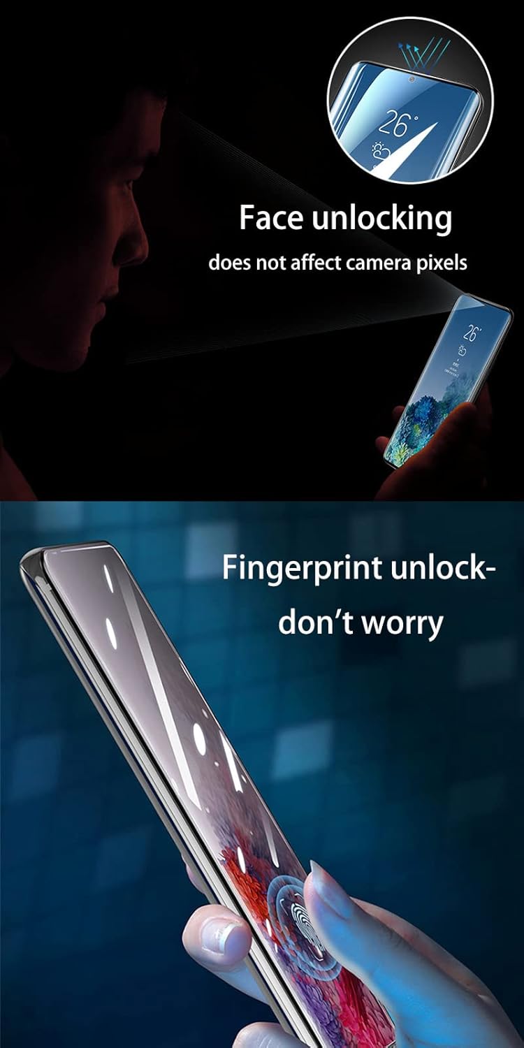 2 piezas de película de vidrio templado curvado 3D para Samsung Galaxy S23 Ultra 5G de 6.8 pulgadas, HD, transparente, sensible al tacto, desbloqueo