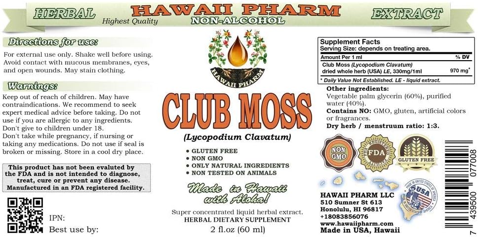 Club Moss – Extracto líquido sin alcohol, Club Moss (Lycopodium clavatum) Suplemento de hierbas naturales de glicerita de hierbas enteras secas