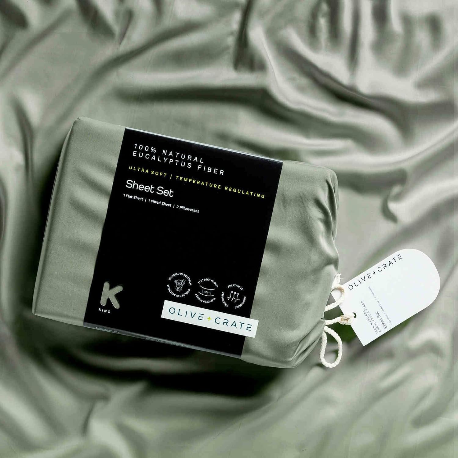 Olive + Crate Luxury Series – Juego de sábanas 100% Tencel de eucalipto tamaño Queen, 4 piezas, sábanas refrescantes súper suaves  Bolsillo profundo