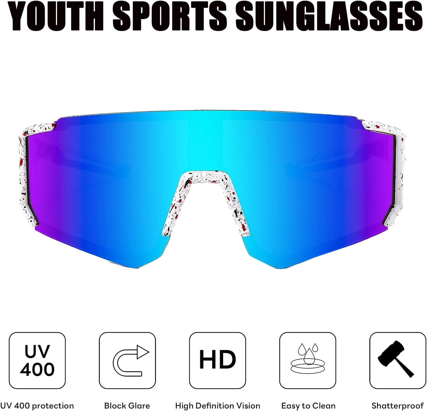 Gafas de sol de béisbol juvenil para niños y niñas,UV400 Gafas de sol deportivas para niños,Gafas de ciclismo Running Golf