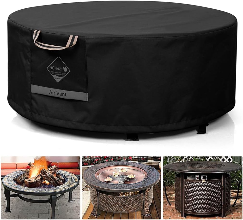 QH.HOME Cubierta redonda para hoguera súper impermeable, 40 pulgadas de profundidad x 20 pulgadas de alto, cubierta redonda para fogatas 600D,