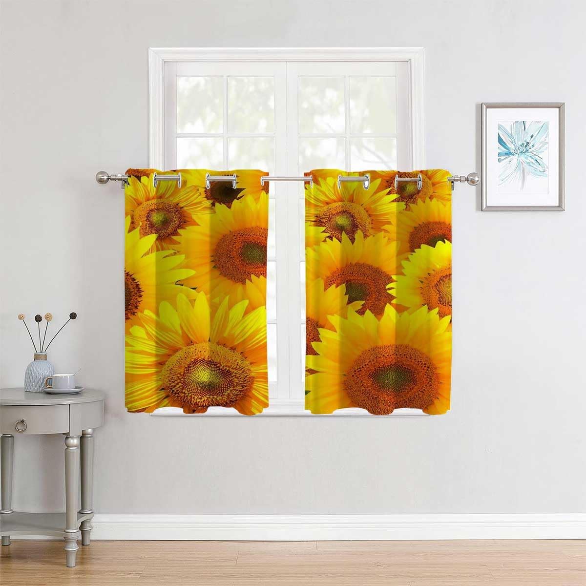 YANFENQI Cortinas para Habitacion Blackout Sunflower Grommet Short Door Curtains Tapestry Curtains 63Inch Width by 80Inch Length,2 Panels