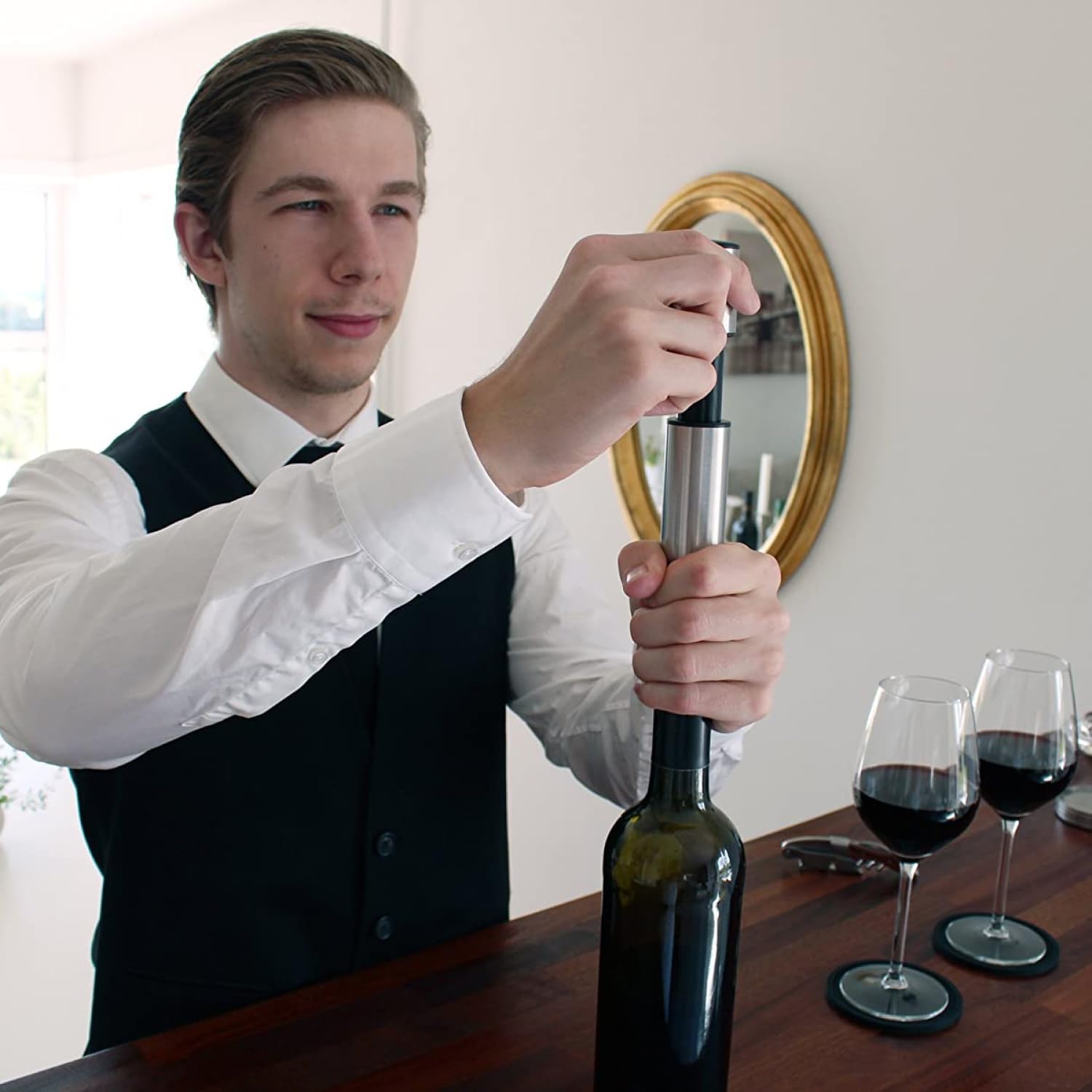 BARVIVO Kit de conservador de vino de alta calidad, tapones para botellas de vino extra fáciles de usar y bomba de vino al vacío, mantiene el vino
