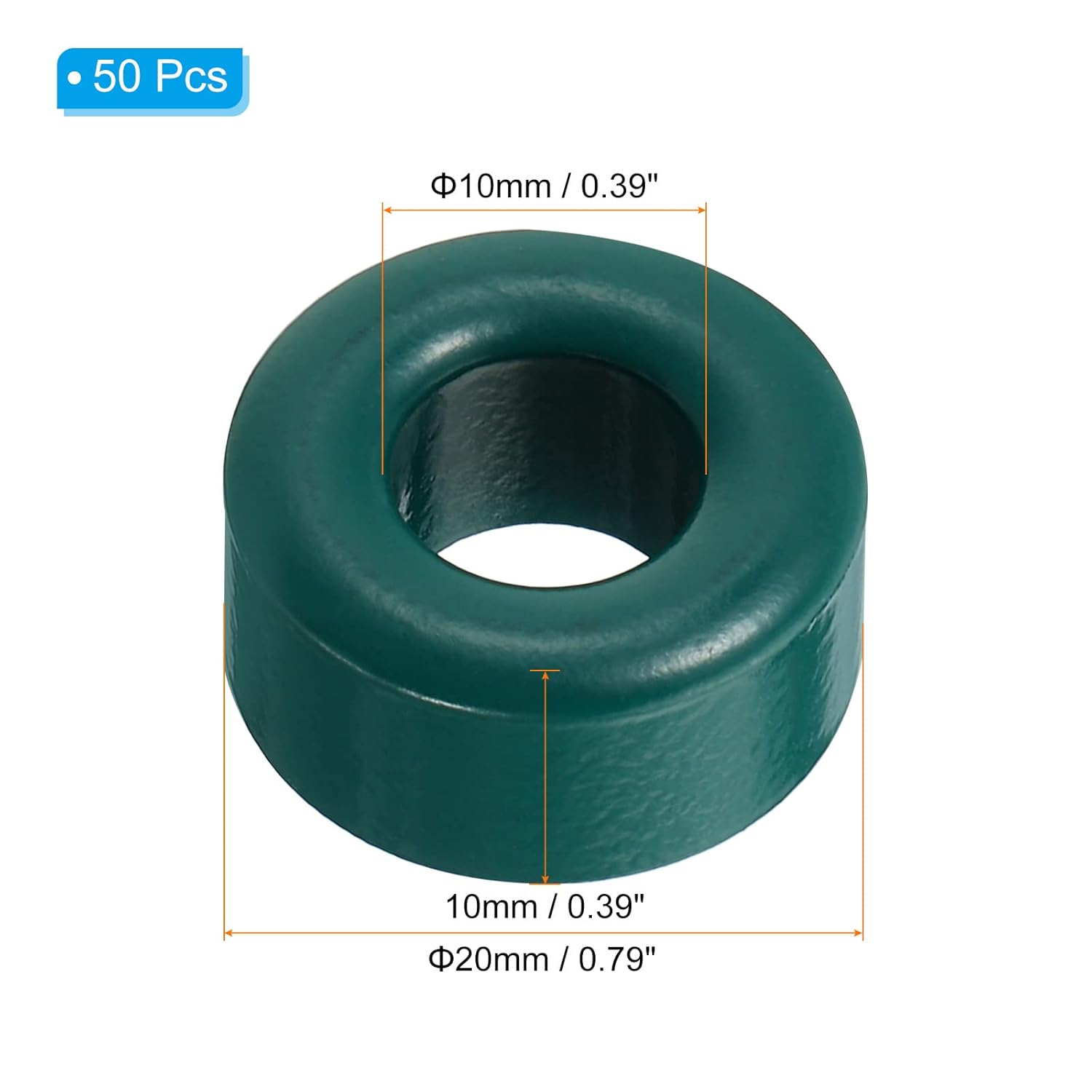 PATIKIL Núcleo de toroide de ferrita, 50 unidades de núcleo toroide de 0.8 pulgadas ODx0.4 pulgadas IDx0.4 pulgadas de alto, anillos de ferrita