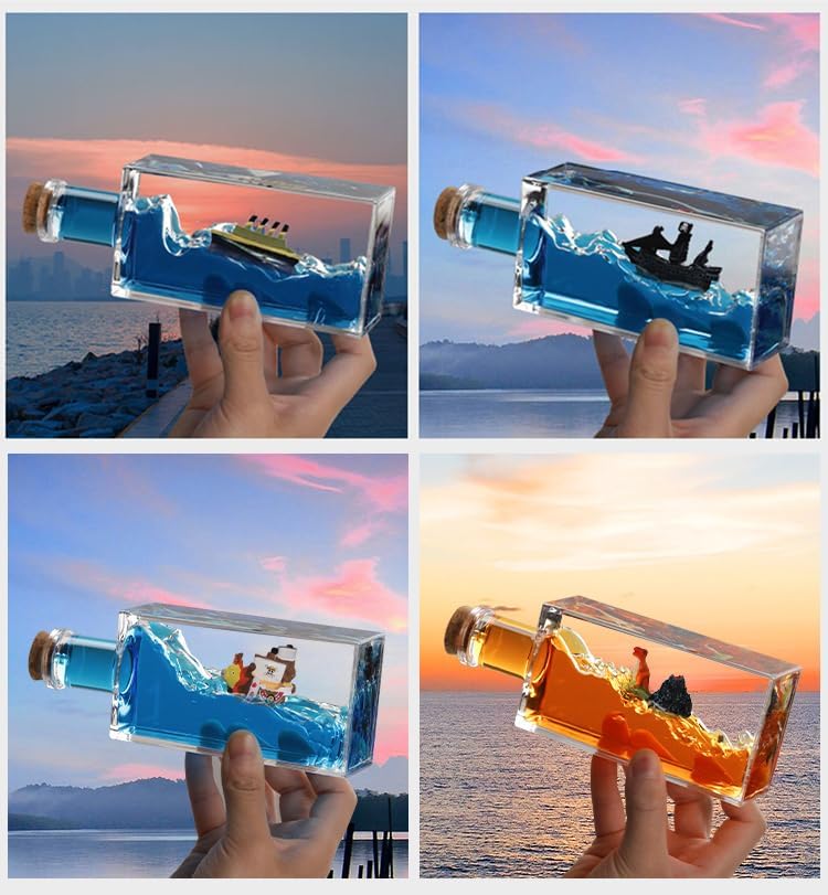 NETFEN Botella de deriva fluida para crucero, barco insumergible en una caja, barco en una botella, juguete de crucero insumergible en una caja,