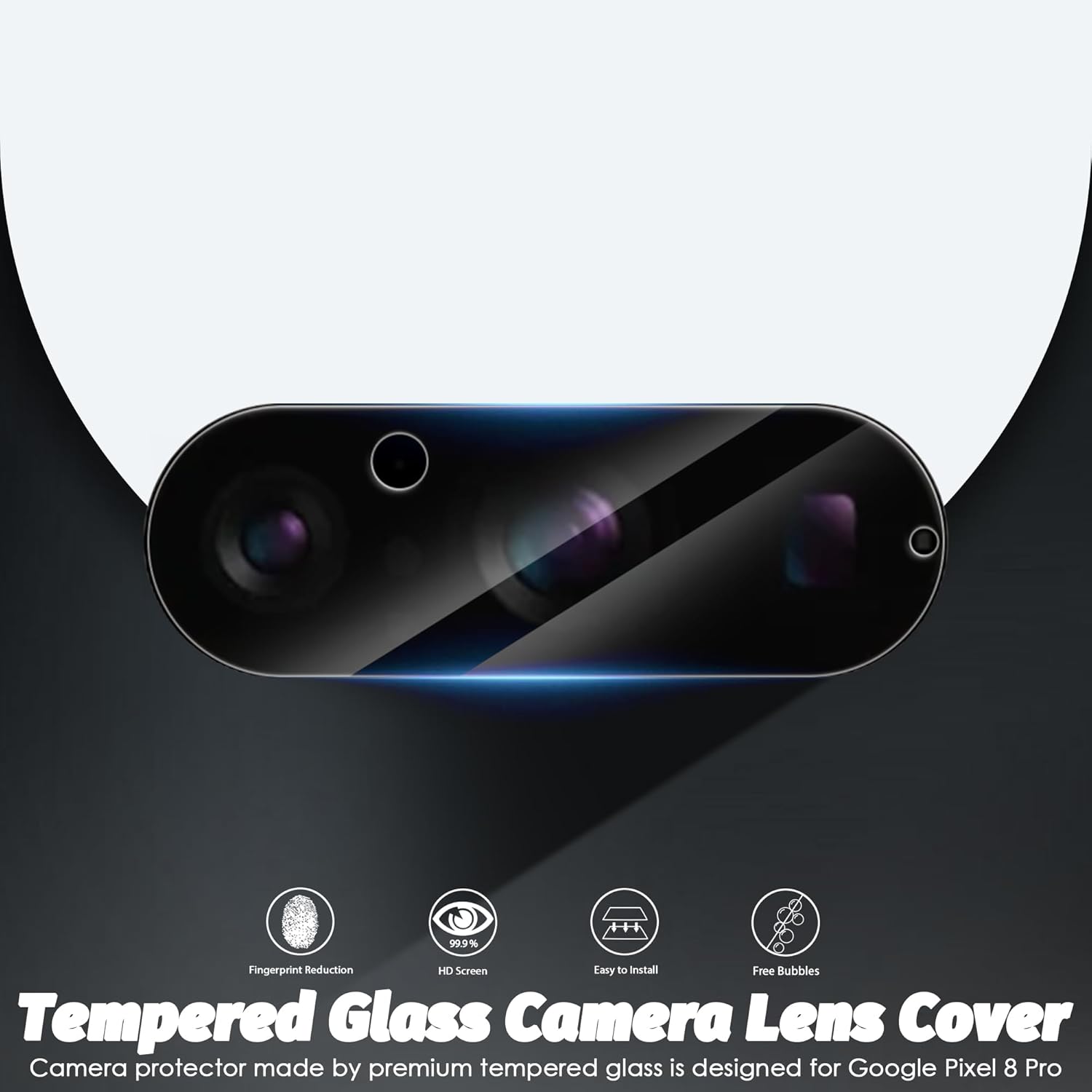Orzero Paquete de 3 protectores de lente de cámara compatibles con Google Pixel 8 Pro, vidrio templado 9H de alta definición, antiarañazos, sin