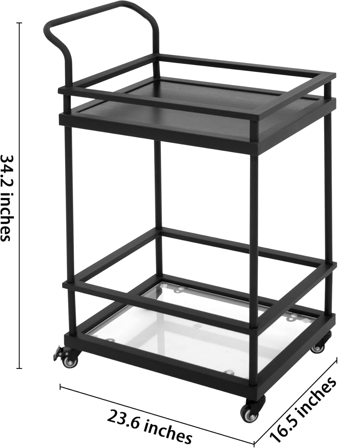 AZL1 Life Concept Carter Rolling Bar – Carrito de servicio de 2 niveles, marco de metal y estante de madera de roble, color negro