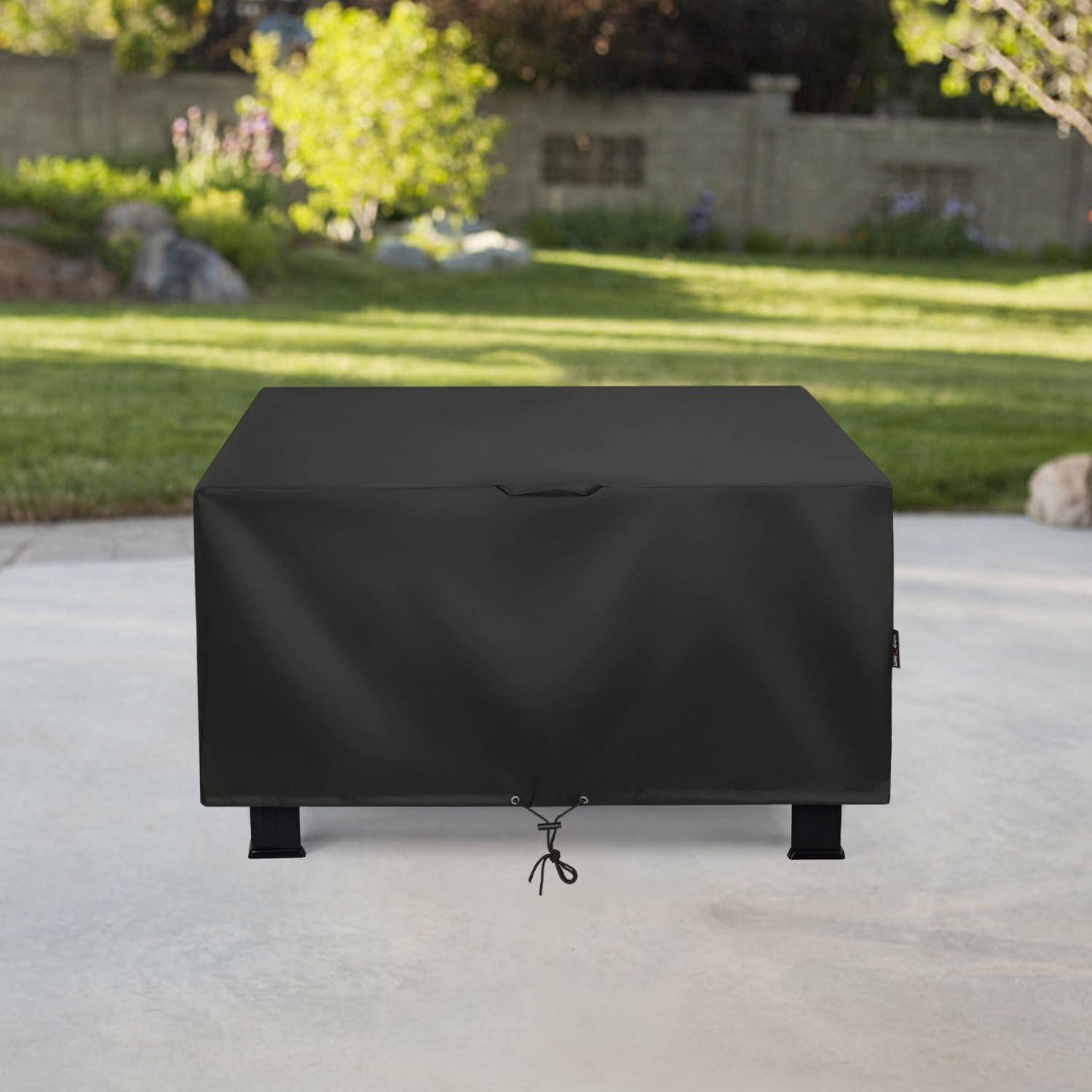 Unicook Funda cuadrada para hoguera de 38 pulgadas, resistente e impermeable, cubierta para fogata al aire libre con cordón y asas, material