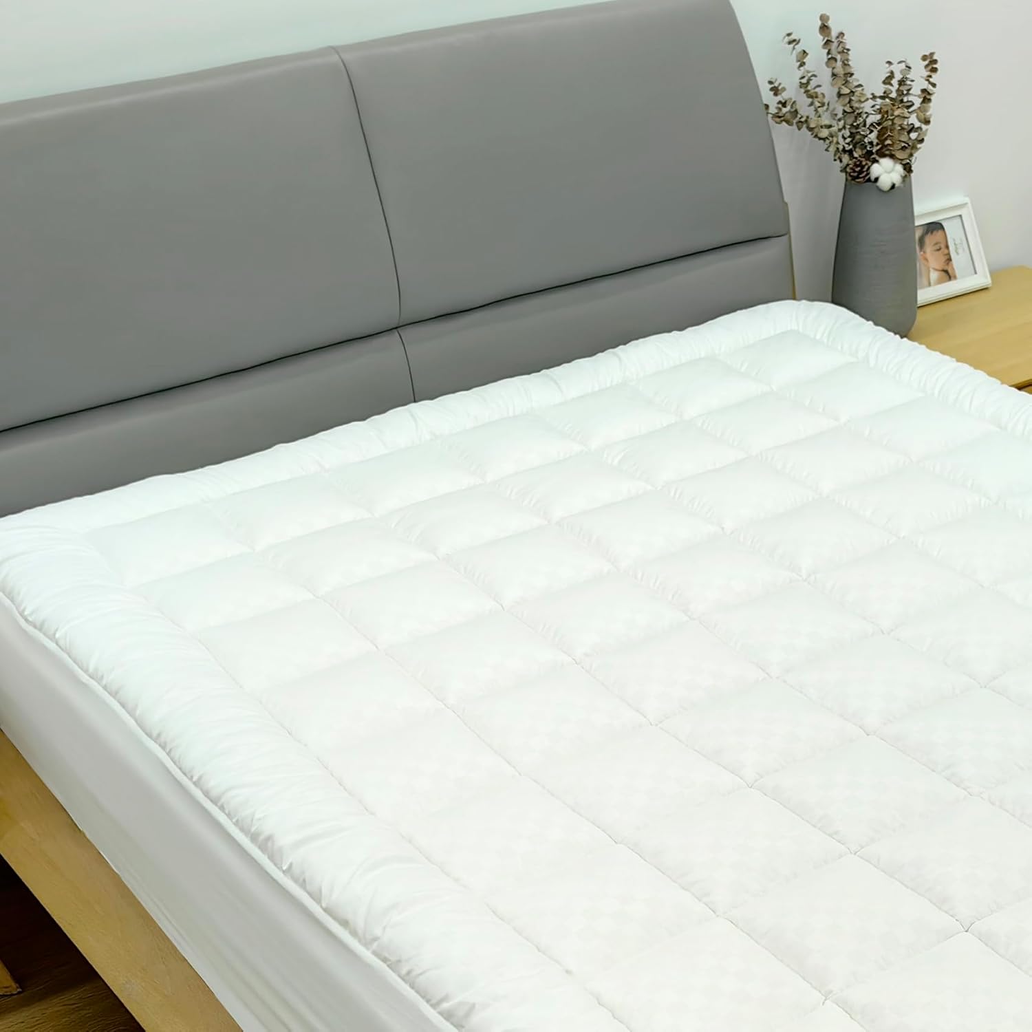 Zutan, Protector acolchado para colchón, protector elástico ajustable, funda que se estira hasta 18 pulgadas de profundidad, lavable a máquina,