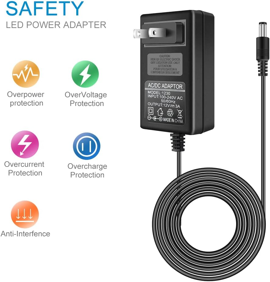 Fuente de alimentación LED de 12 V, 3 A, adaptador de CA de 36 W, transformador de 100-240 V CA a 12 V CC para tiras de luces LED, adaptador de