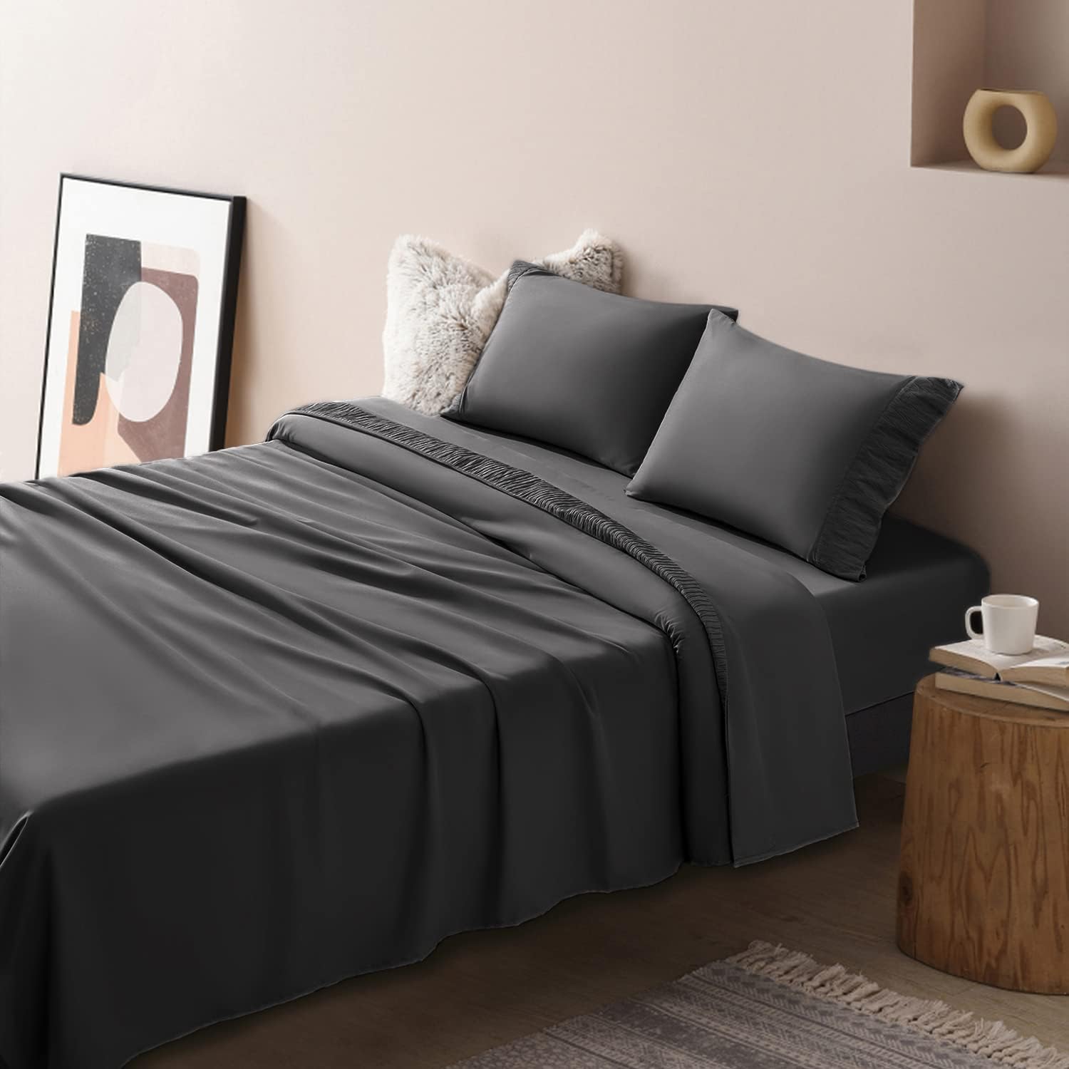 SONORO KATE Juego de sábanas de cama, sábanas suaves de 1800 hilos, sábanas y fundas de almohada de microfibra refrescante, sábanas de 4 piezas