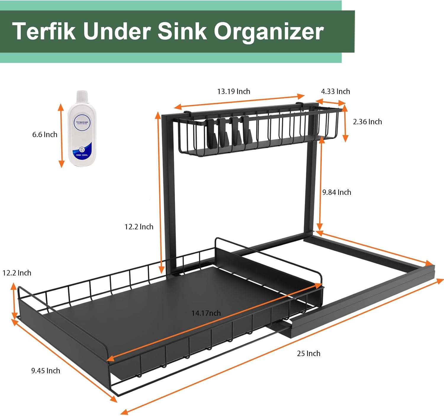 Terfik – Organizadores y almacenamiento para debajo del fregadero, organizador de armario extraíble con cajón deslizante, organizador multiusos