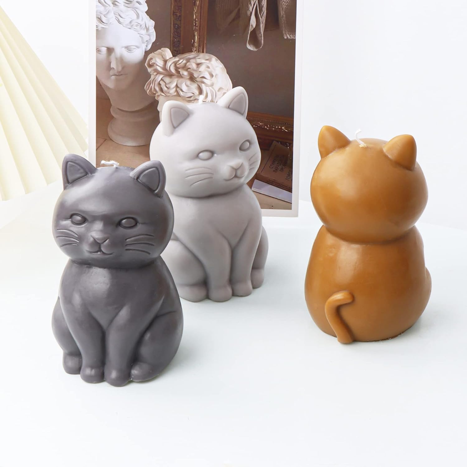 Molde de vela 3D para gatos, molde de fundición de resina animal de silicona, molde de silicona para gatos gordos para chocolate, fondant, jabón,