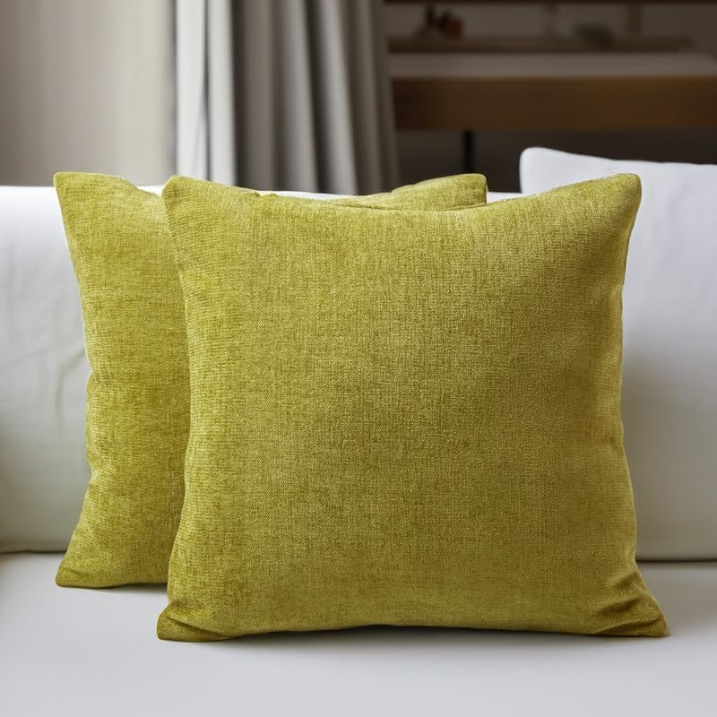 Encasa Homes – Juego de 2 fundas de almohada de felpilla color liso texturizado, suave y liso, color verde oliva, decorativo cuadrado para sofá,