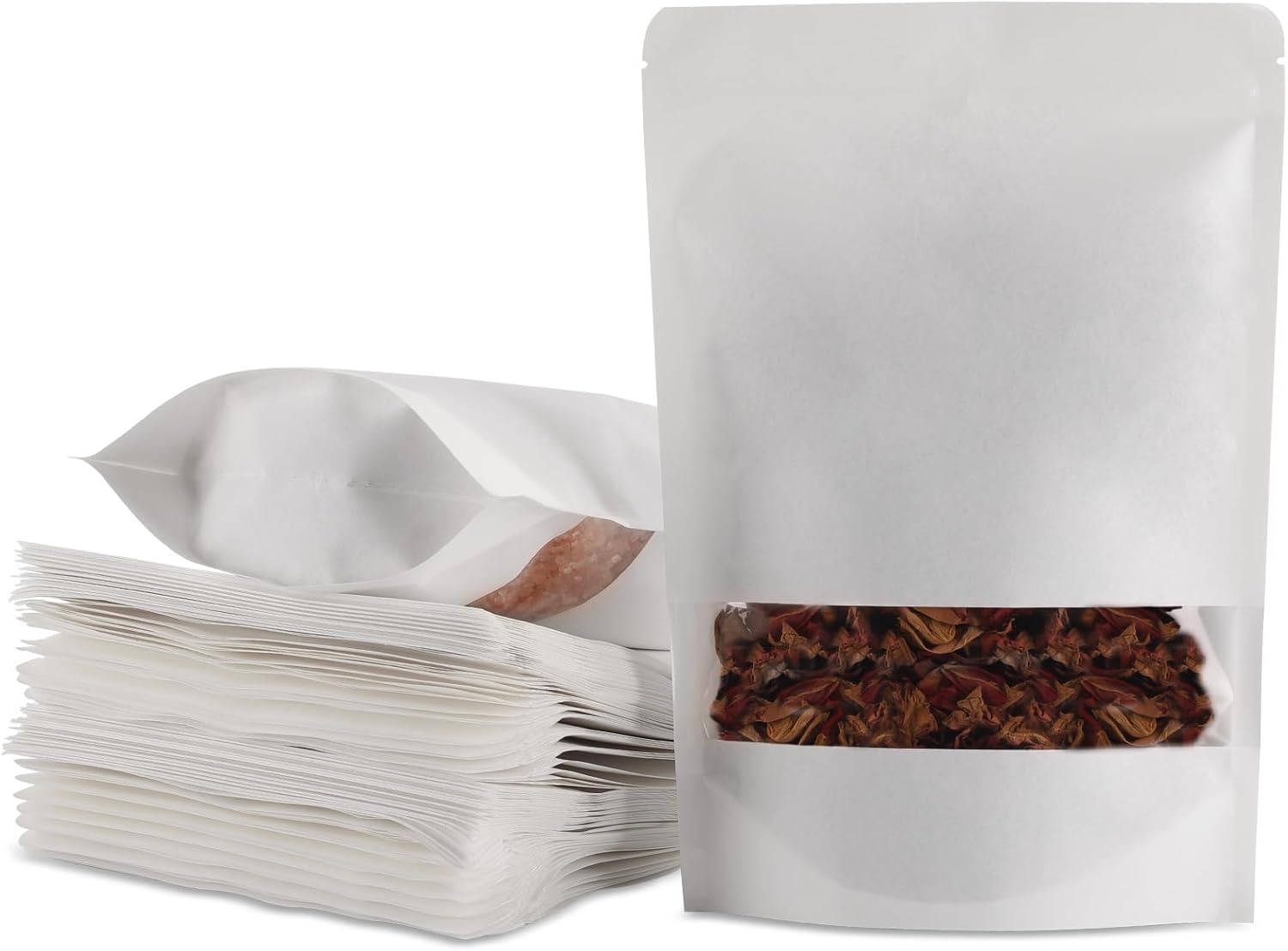 100 bolsas de papel kraft para golosinas, bolsas con cierre hermético resellables con ventana para almacenar galletas, aperitivos, café, color