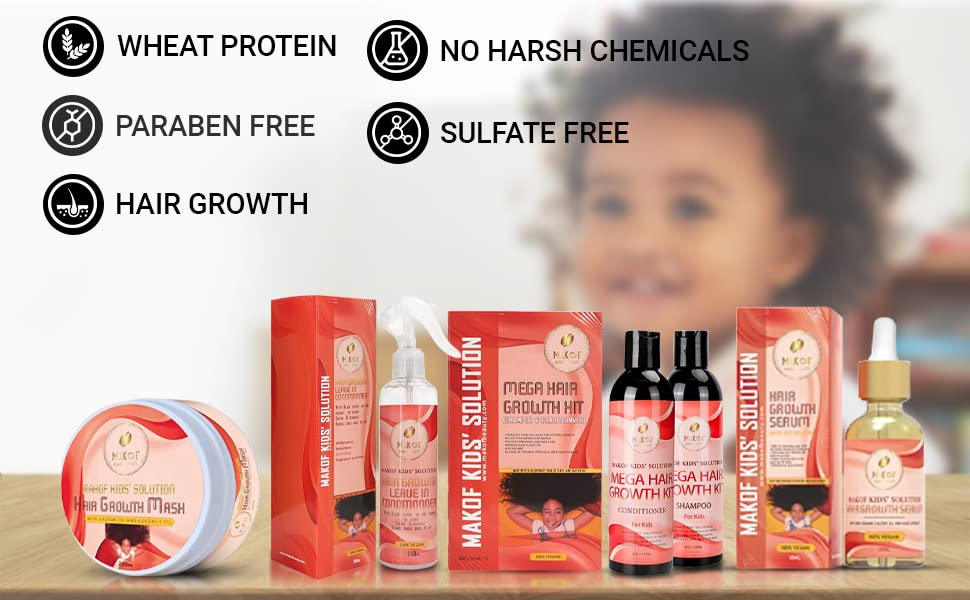 Spray acondicionador sin enjuague para rizos y aceite para el cabello para niños con aceite de coco y ricino. Hidratante diario, desenredante y