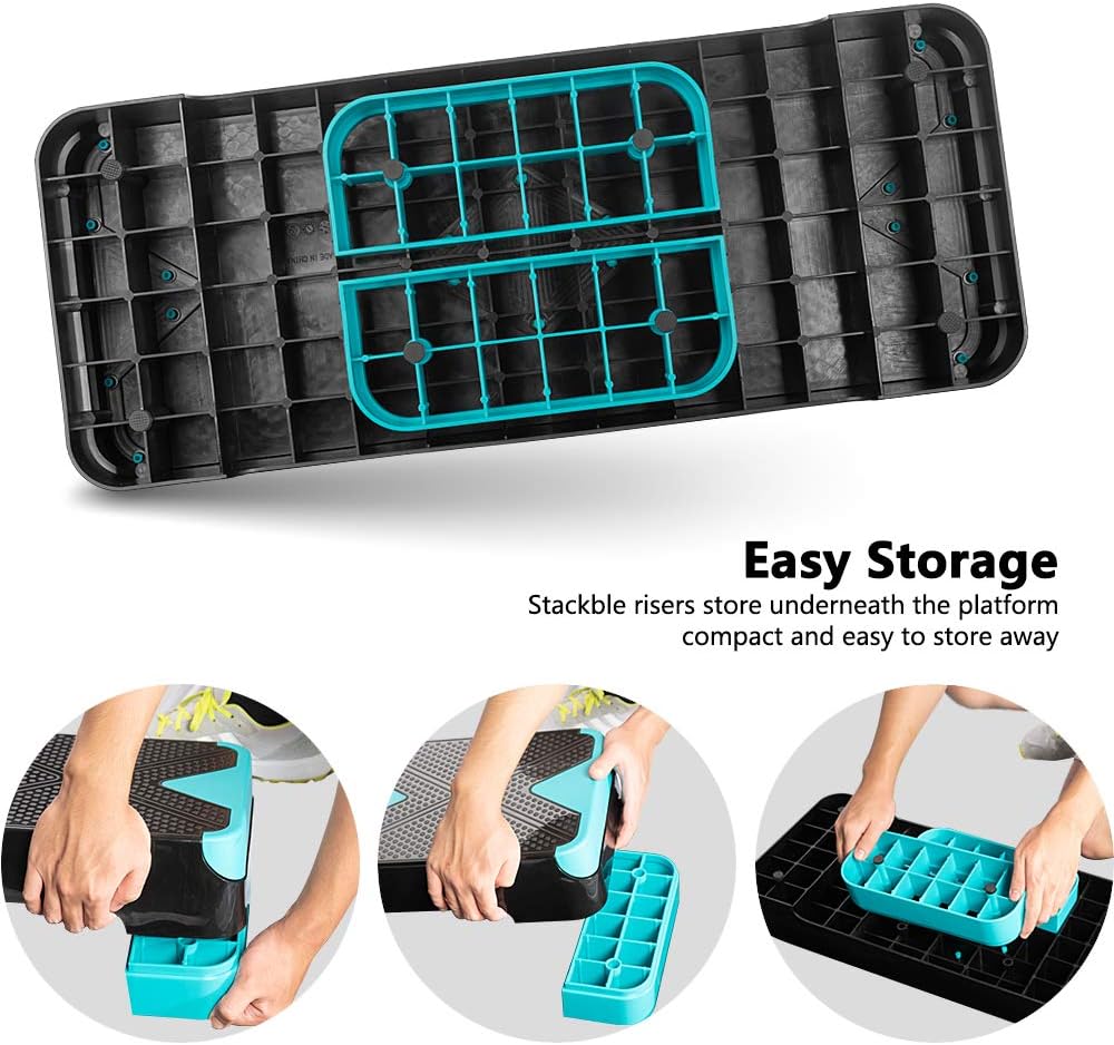 GYMMAGE Stepper aeróbico de entrenamiento ajustable, plataforma de ejercicios aeróbicos con 2 elevadores, plataforma de ejercicios para fitness,