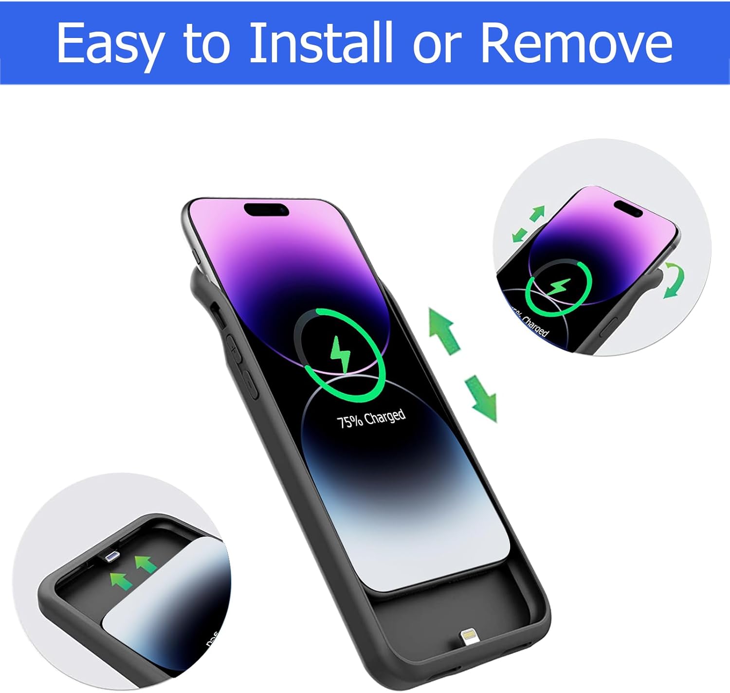 Funda de batería para iPhone 14 Pro, 10000 mAh Funda protectora portátil mejorada Smart Qi cargador inalámbrico con funda de carga inalámbrica
