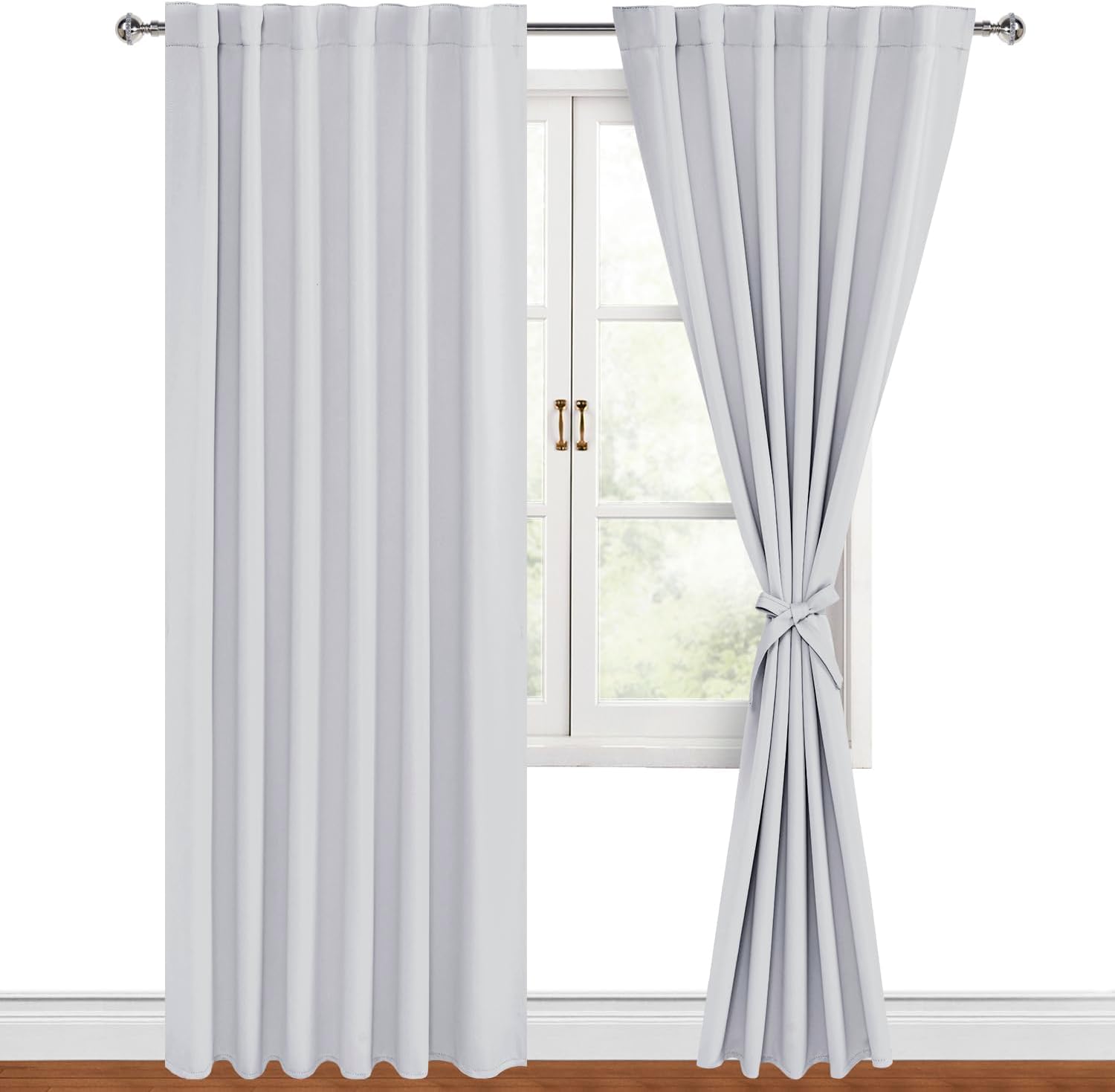 Hiasan Cortinas opacas con pestaña trasera y bolsillo para barra, cosidas con alzapaños, con aislamiento térmico, para oscurecer la habitación, para
