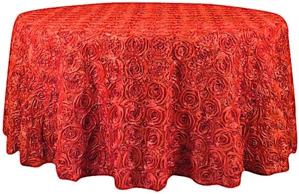 BalsaCircle Mantel redondo con rosetas elevadas de satén rojo de 120 pulgadas, para bodas, fiestas, comedor