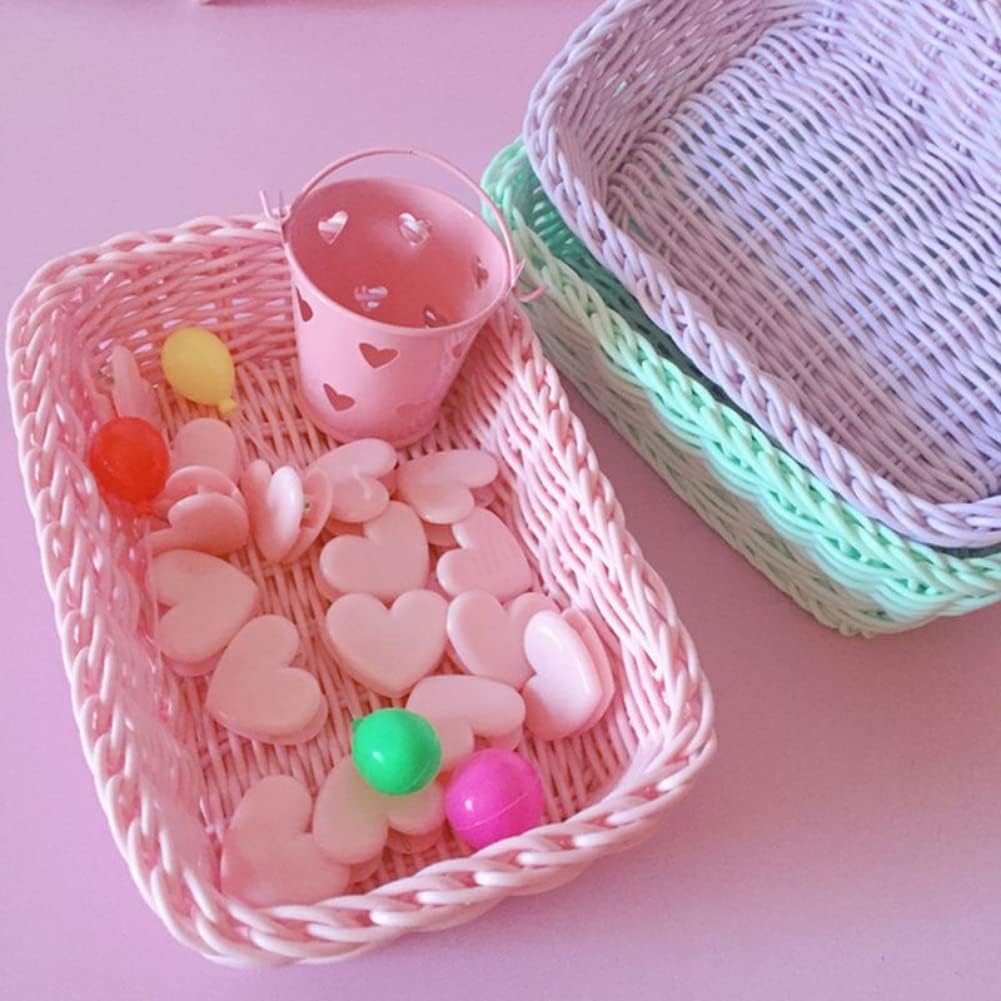 Cesta de ratán de imitación tejida con encaje, cesta de almacenamiento de ratán, cesta organizadora decorativa para dormitorio, baño, entrada,