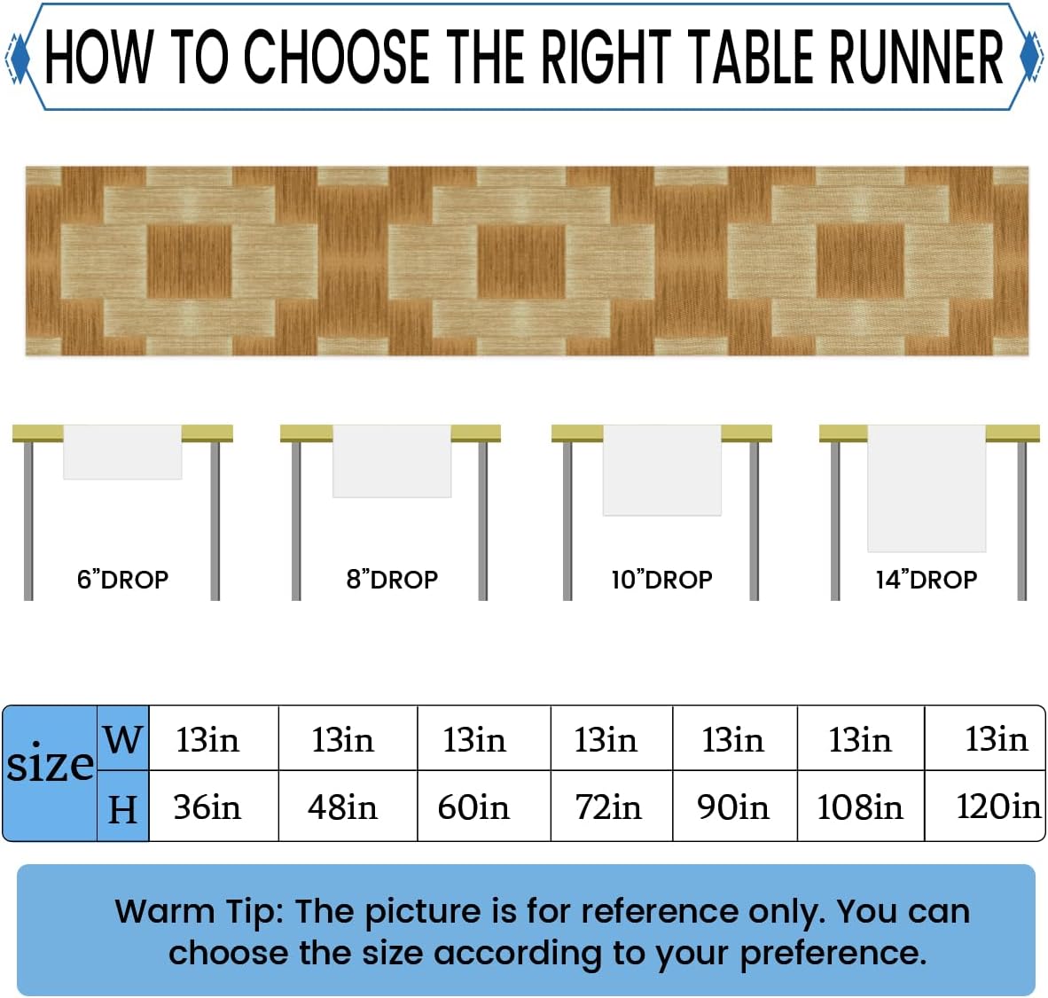 Table Runner Wooden Plaid Pattern, Rustic Linen Table Cloth for Farmhouse Kitchen, Dinner, Events, Party, Holiday Table Decor 13 x 120 Inches