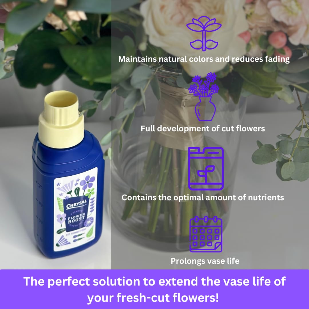Chrysal Cut Flower Universal Food (botella de 0.3 fl ozL)  Aumenta el impulso floral con suministros florales para flores frescas  Suministros para