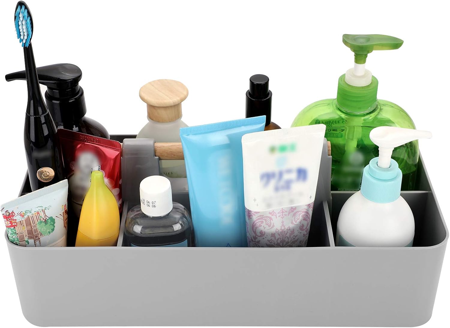 BTSKY Organizador de almacenamiento portátil de plástico apilable, organizador de almacenamiento dividido para manualidades con mango de madera para