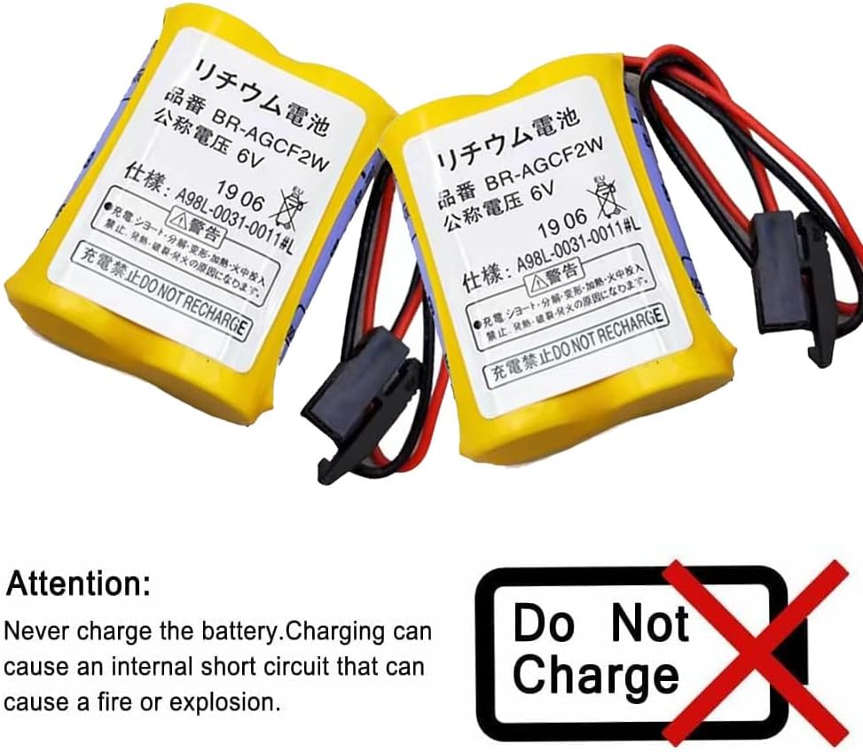 BR-AGCF2W – Batería para FANUC de 6 V, 2200 mAh, A98L-0031-0011 # L con enchufe negro, no recargable