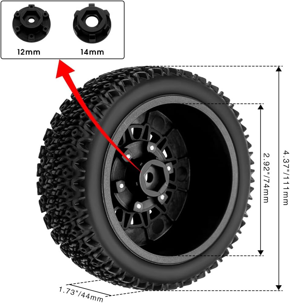 GLOBACT Ruedas y neumáticos hexagonales RC de 0.472 in0.551 in para camiones RC para 110 Slash 2WD 4 × 4 Arrma Senton Axial Losi Redcat Rc4wd Hex