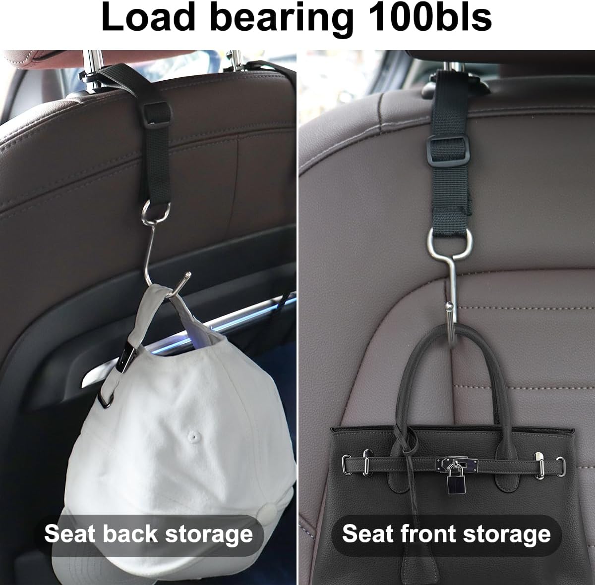 LYCARESUN Paquete de 4 ganchos para reposacabezas de asiento de automóvil para bolsos y bolsas, gancho para bolso de automóvil, gancho ajustable