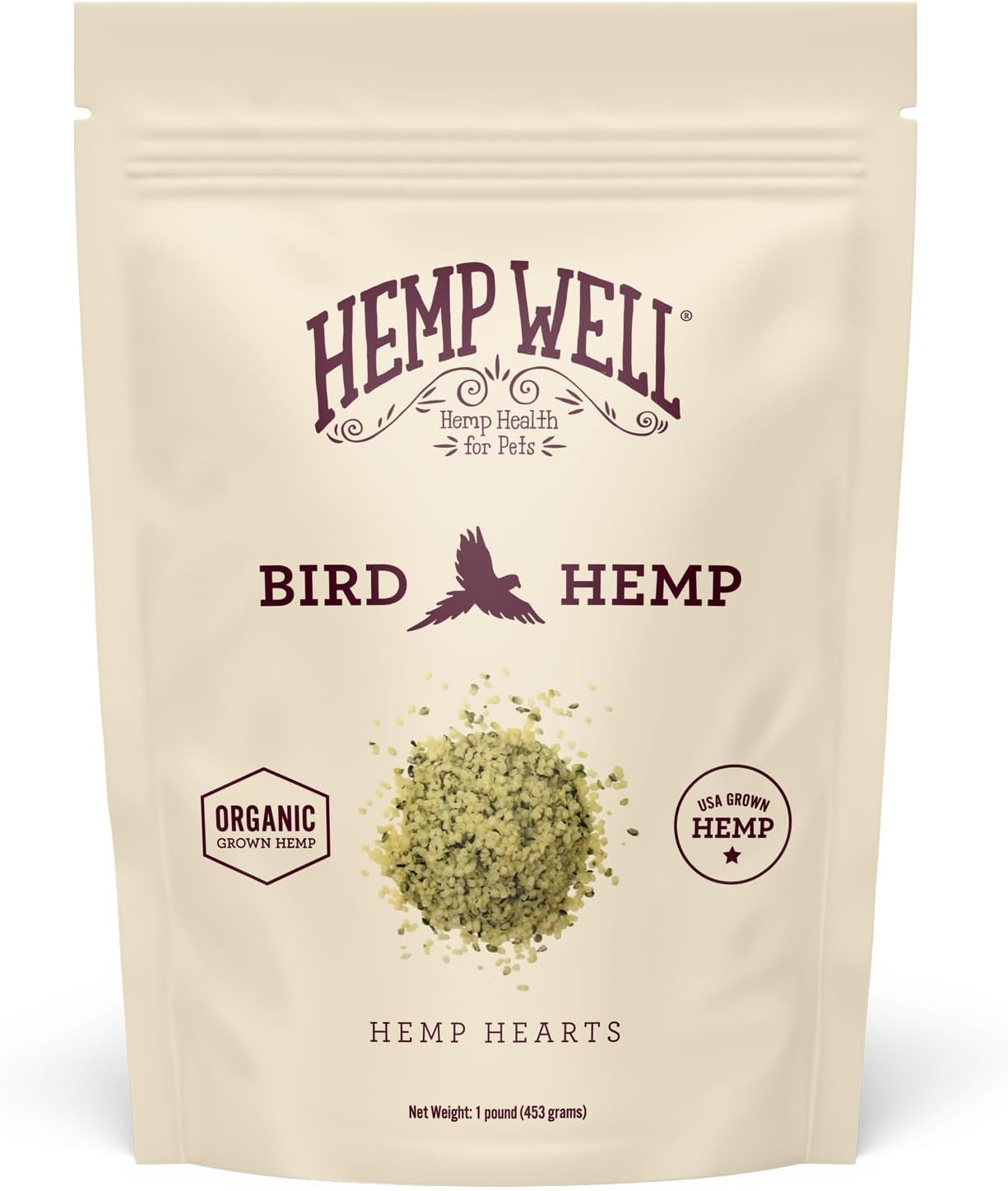Hemp Well Corazones de cáñamo orgánico  Reduce el desplome de plumas, promueve la relajación, el apoyo inmunológico, de origen orgánico, cultivado
