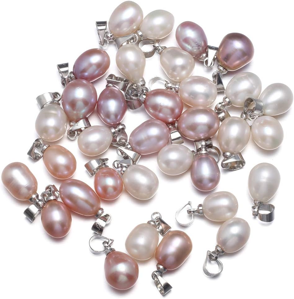LE SKY 10 colgantes de perlas naturales con forma de arroz cultivado de perlas de agua dulce colgantes de perlas AAA para fabricación de joyas de