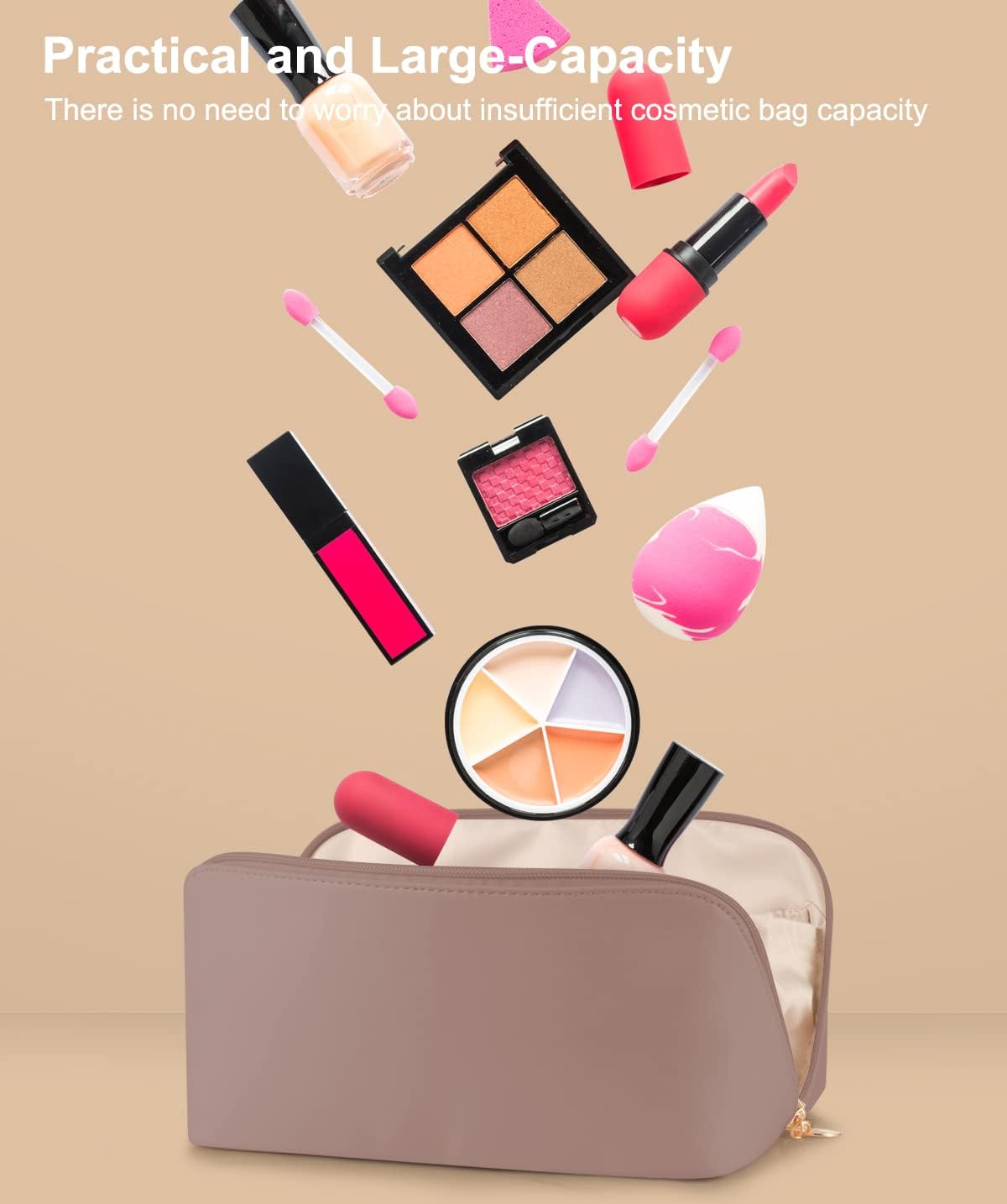 Bolsa de viaje cosmética de gran capacidad para mujeres, bolsa de maquillaje de cuero PU, bolsa de cosméticos grande, bolsa de maquillaje de viaje,