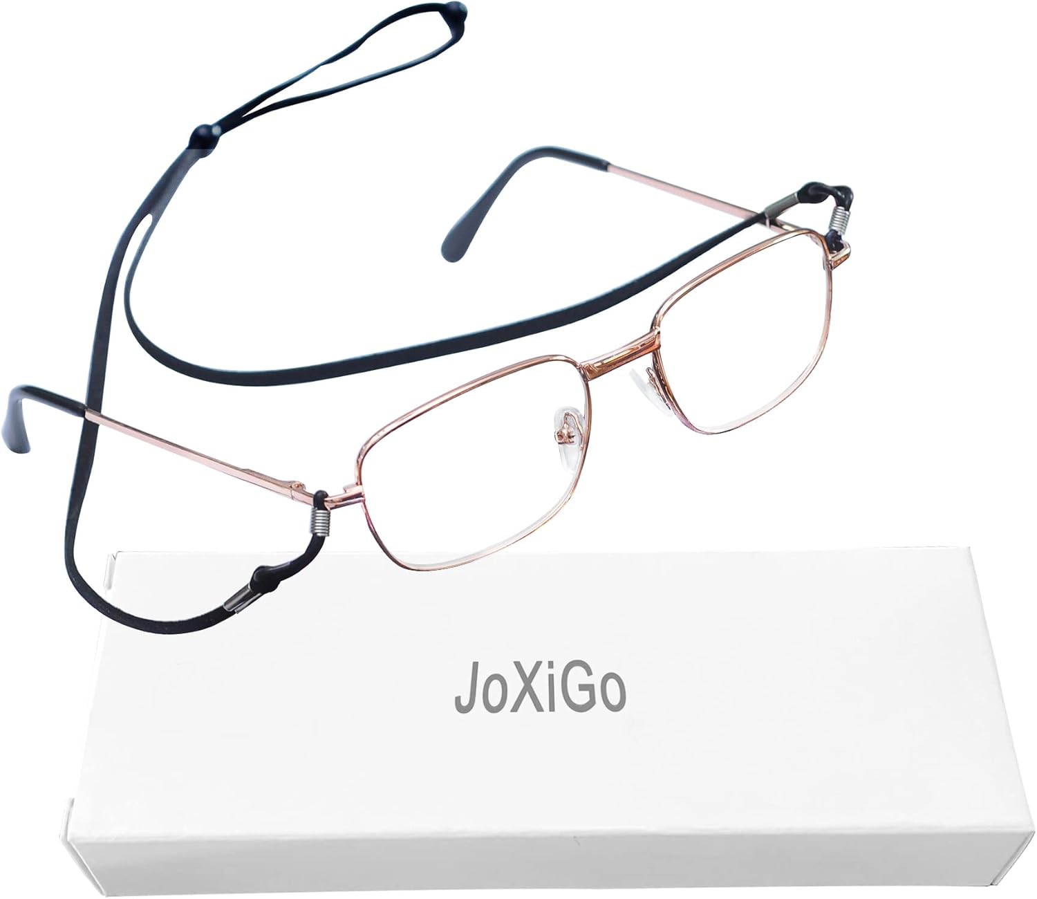 Gafas de lectura para hombres y mujeres, marco rectangular de metal con bisagra de resorte cómoda + correa para gafas