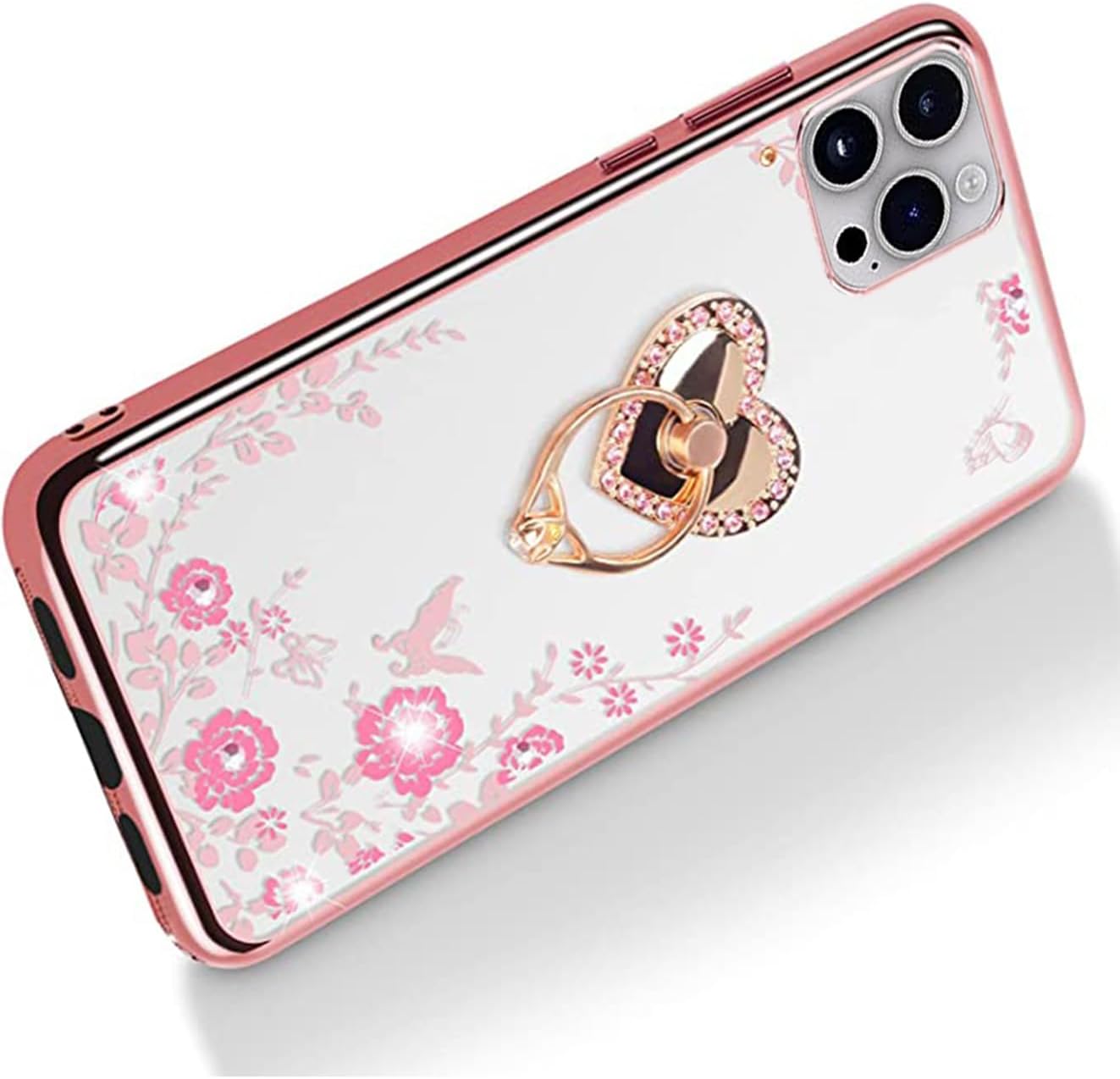 B-wishy Funda protectora para iPhone 15 Pro para mujer, con purpurina, cristal, mariposa, corazón, floral, delgada, TPU de lujo, bonita funda