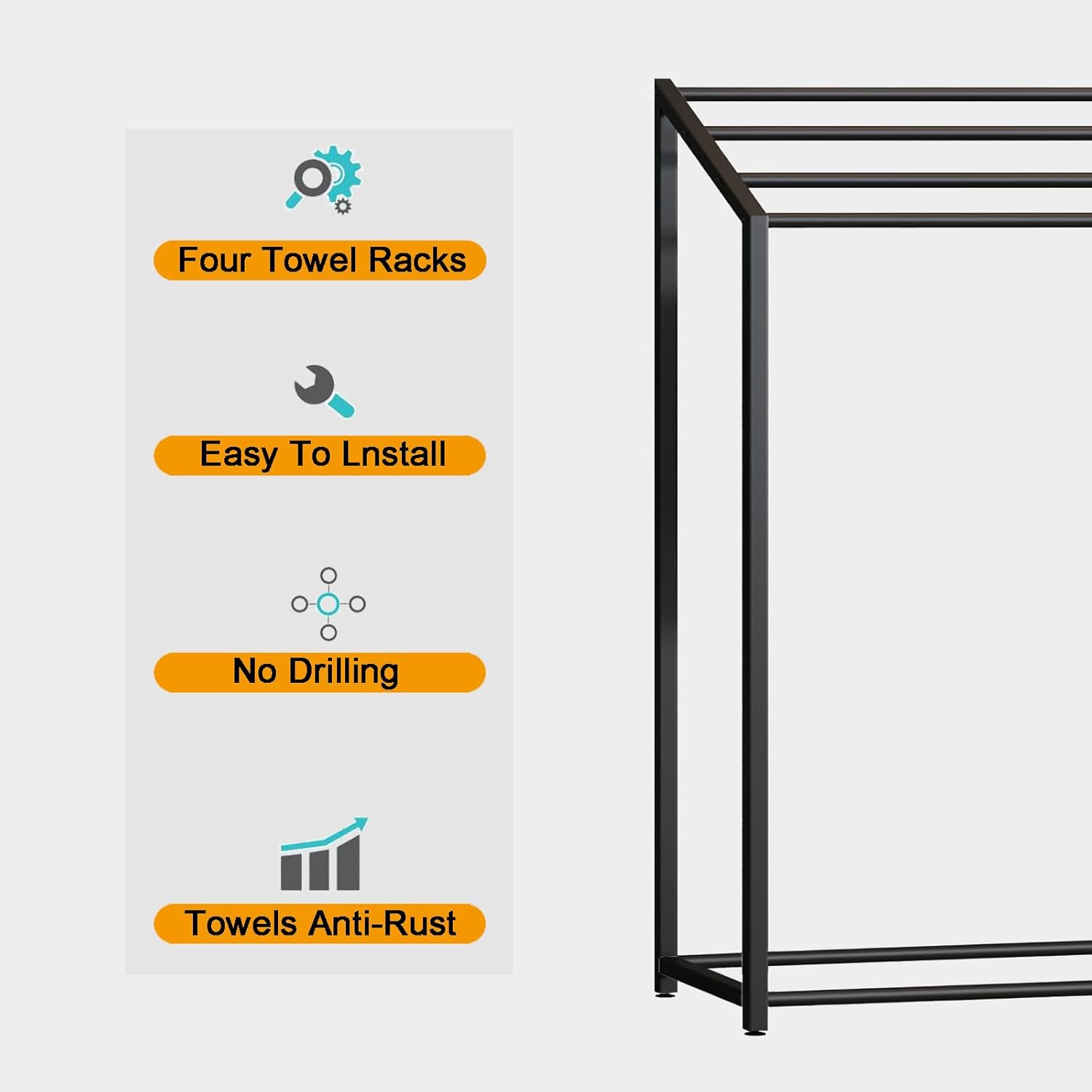 Toallero de pie para baño, grande de 4 niveles, soporte de toalla de metal para piscina, toallas de baño de gran tamaño, estante de secado para