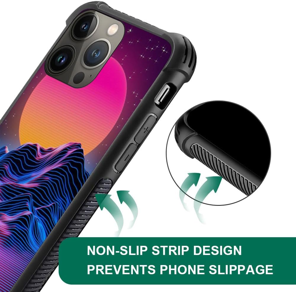 CARLOCA Funda compatible con iPhone 15 Pro, fundas Synthwave con patrón retro de paisaje morado para iPhone 15 Pro, ultra protección, a prueba de