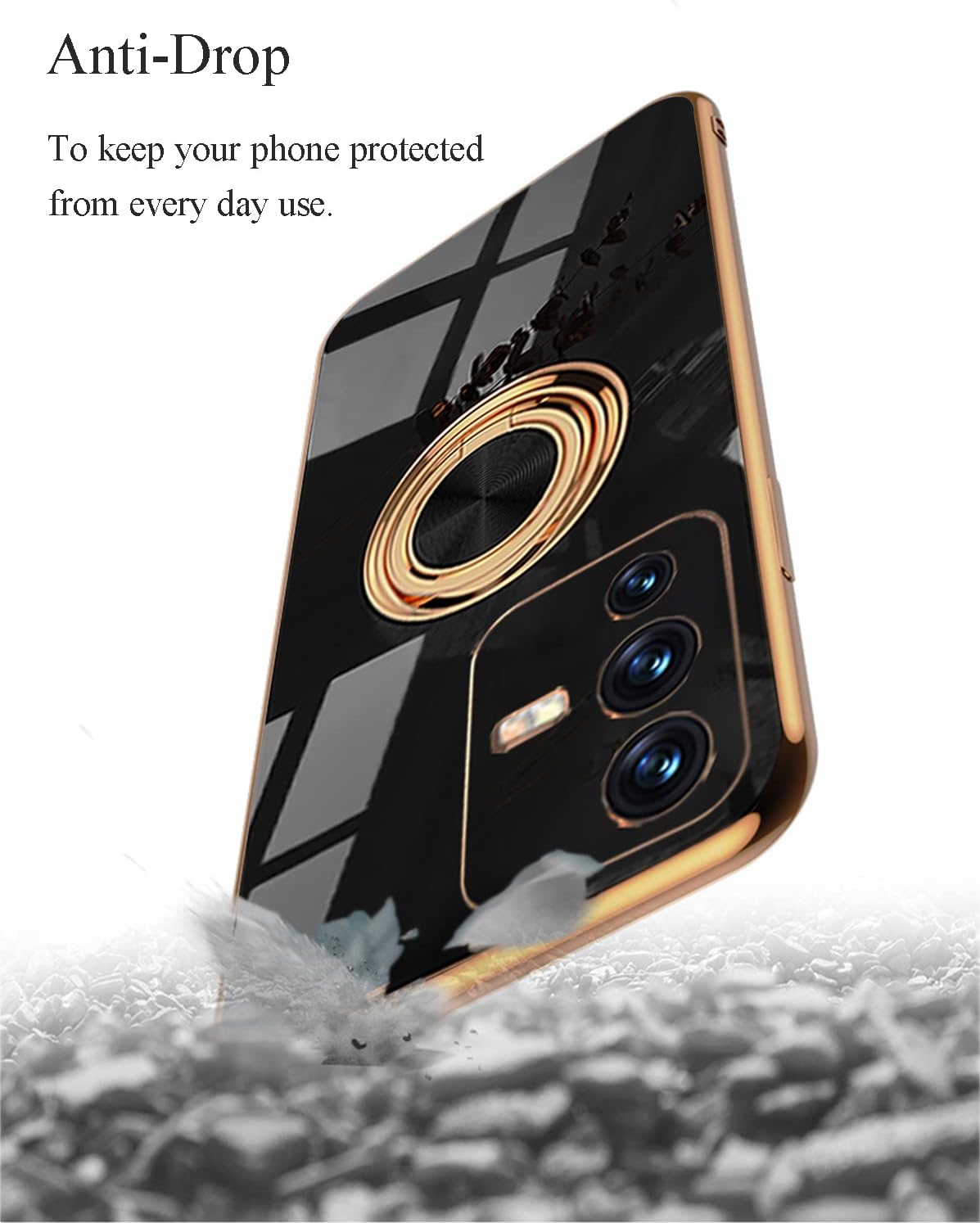 Yarxiawin Funda compatible con Vivo V23 con soporte de anillo, Vivo V23 para Vivo S12, funda negra antihuellas y protección de 360 grados a prueba
