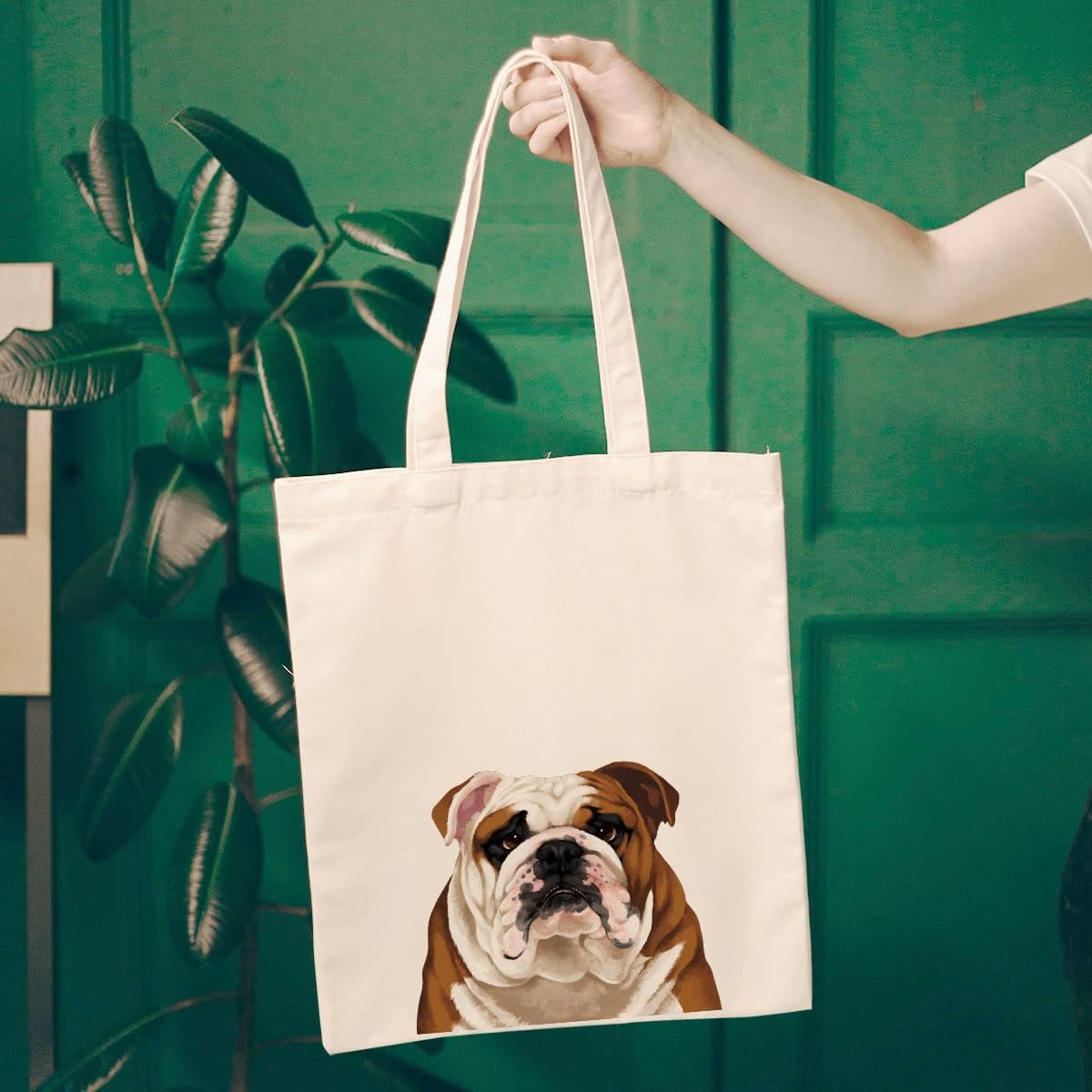 WIRESTER Bolsa de lona para mujeres y niñas, bolsa de playa, bolsa de compras de comestibles, bolsa de hombro escolar, bolsa de viaje – lindo perro