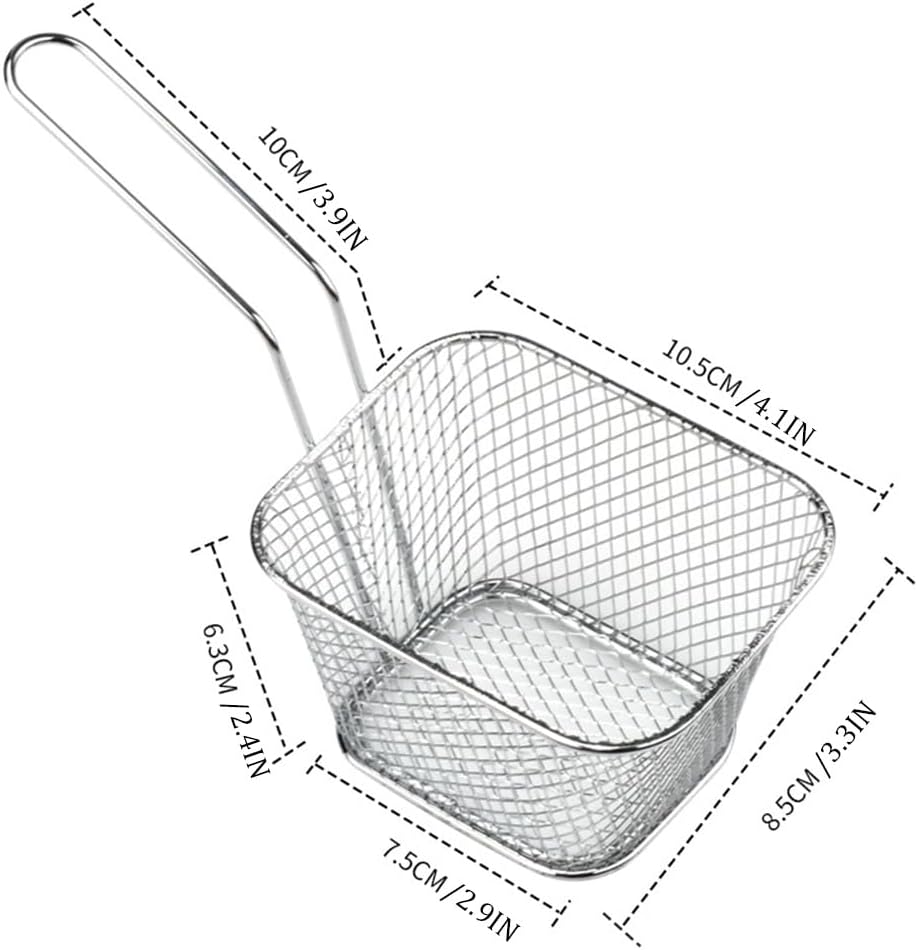 Cesta para papas fritas, mini cesta cuadrada para papas fritas para servir, cesta de acero inoxidable para freír con asa, cocina, restaurante
