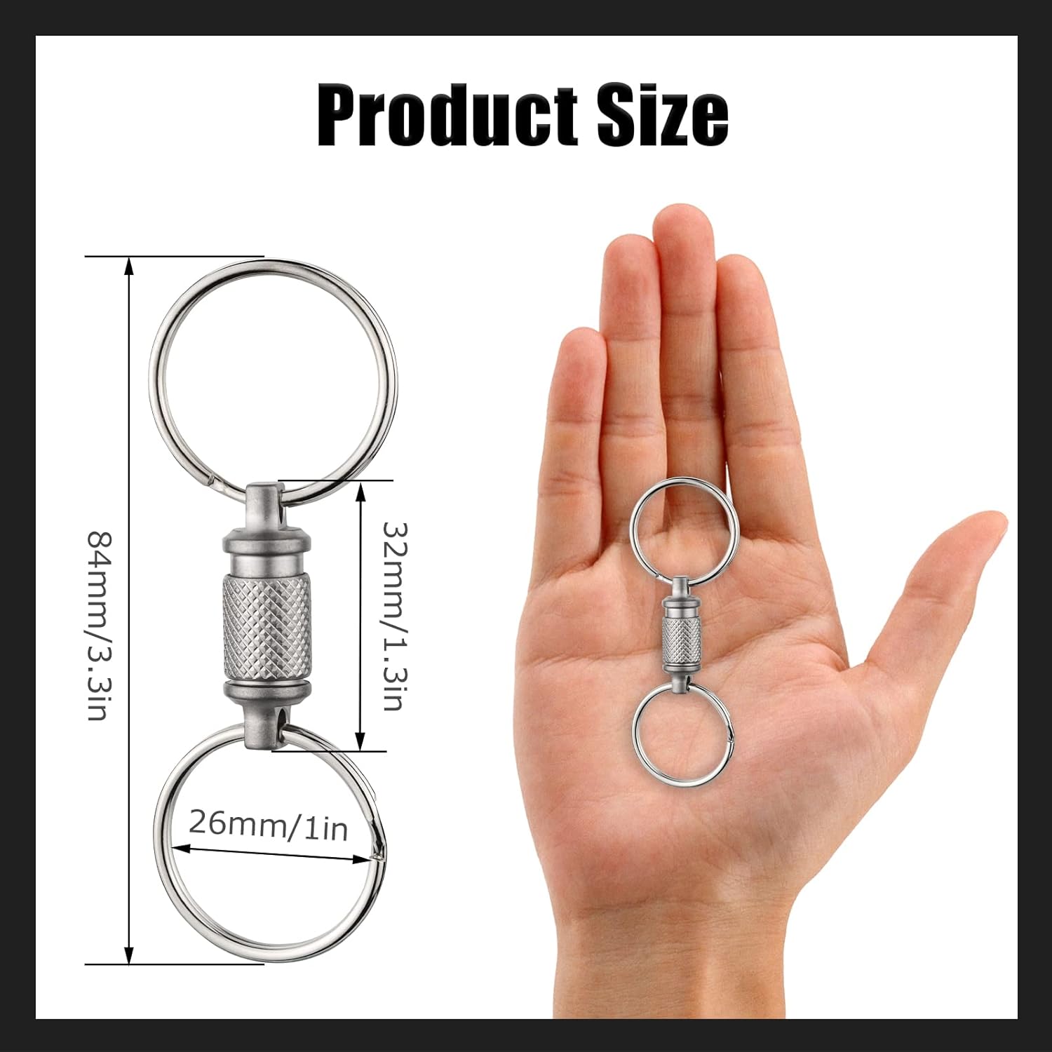 Titanium Quick Release Keychain, Swivel Key Holder Anti-Slip with Detachable 2 Rings UIInosoo Double-End Pull Apart Easily