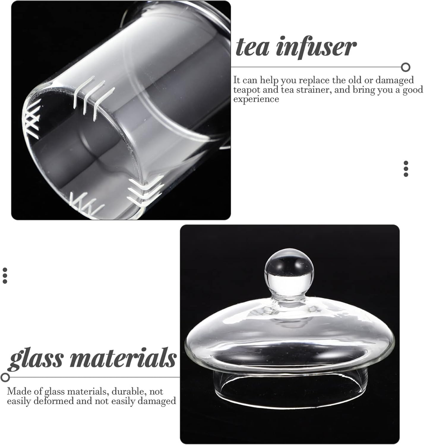 Tetera con infusor Infusor de té de vidrio universal con tapa, colador de té de repuesto, tetera de vidrio, infusor de té, taza de filtrado de té