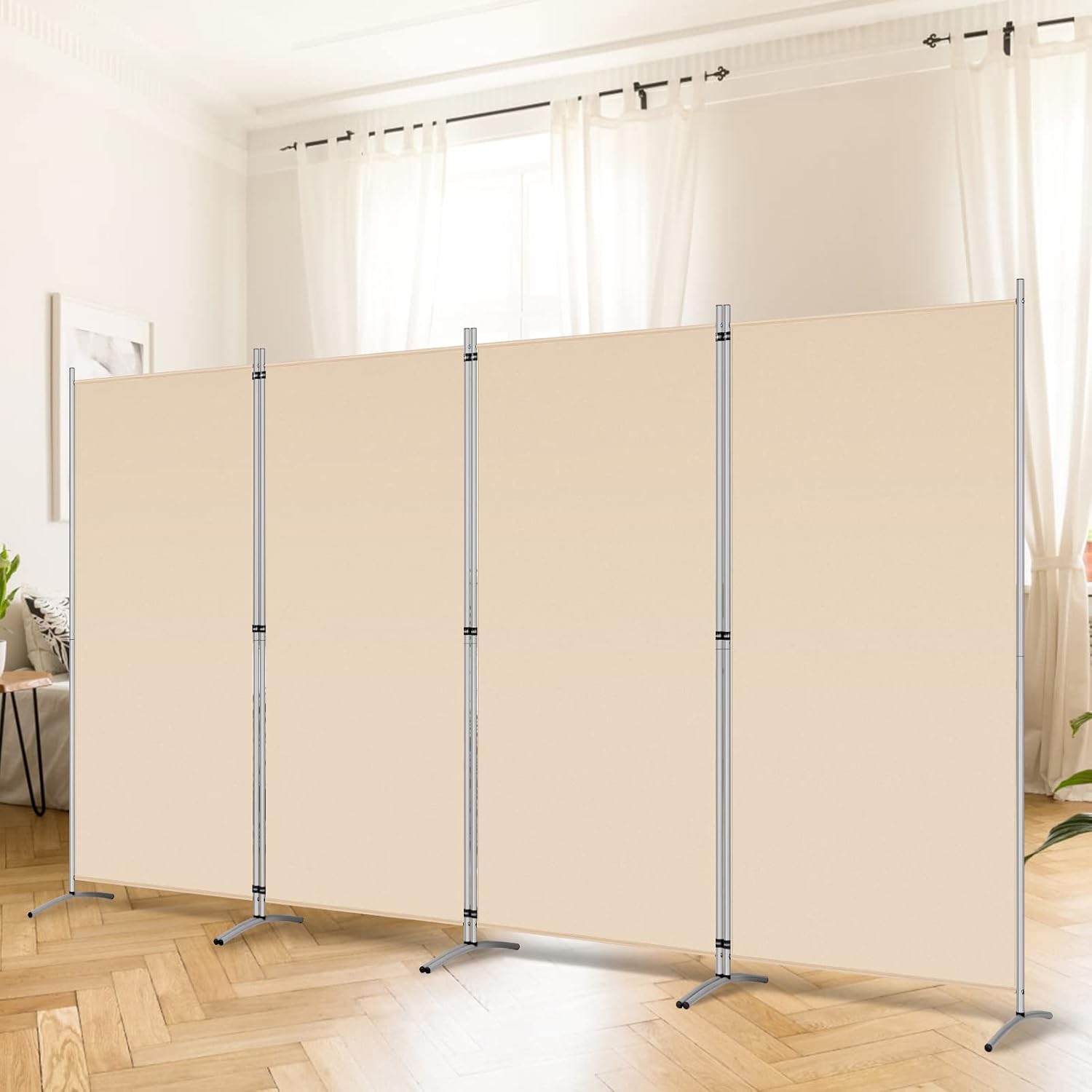 RANTILA Divisor de habitación de 4 paneles, separadores de habitación plegables de privacidad de 6 pies de alto, divisores de pared independientes