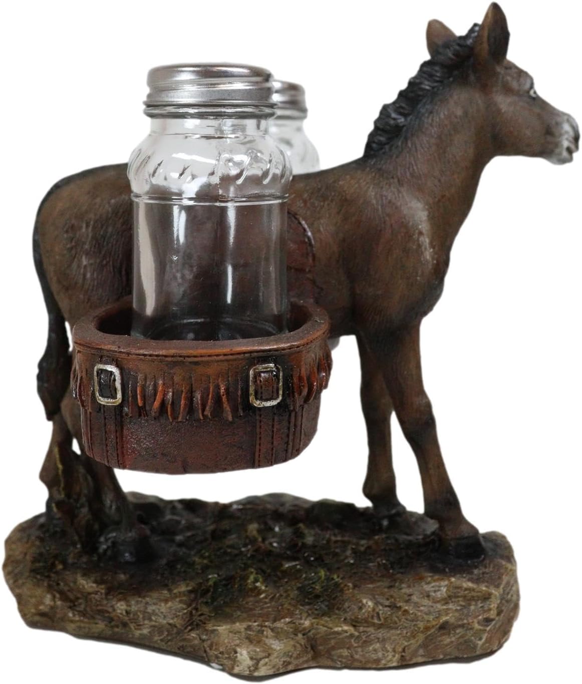 Ebros Gift Western Country Farm Mule Donkey Ass Carrying Saddlebags Figurine Salt Pepper Shakers Holder Decoración De Animales De Trabajo Caballos