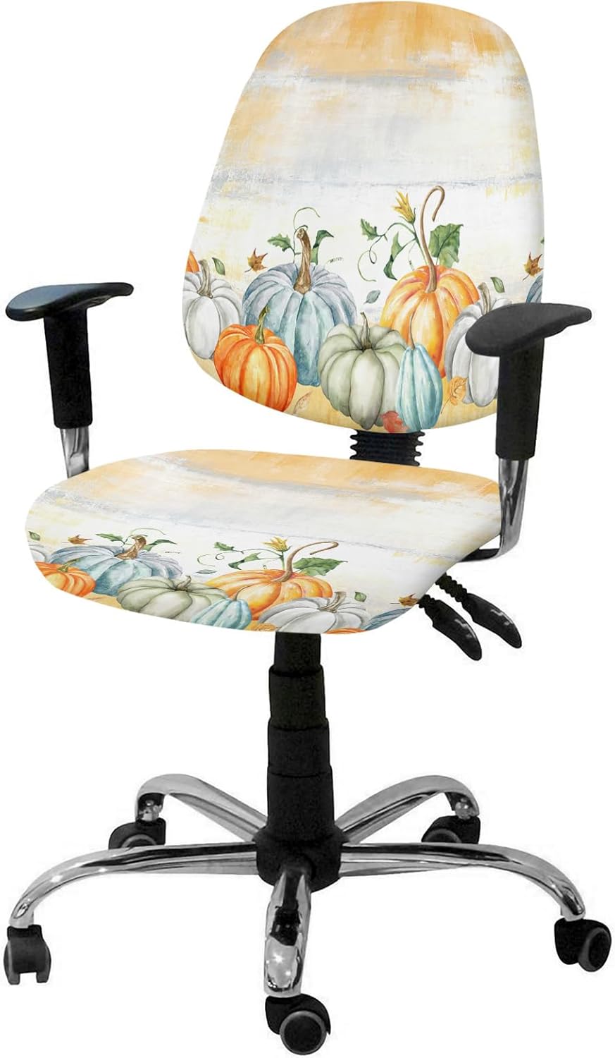 Funda para silla de oficina con diseño de calabaza de Acción de Gracias, elástica, diseño abstracto, naranja, azul, floral, universal, suave,