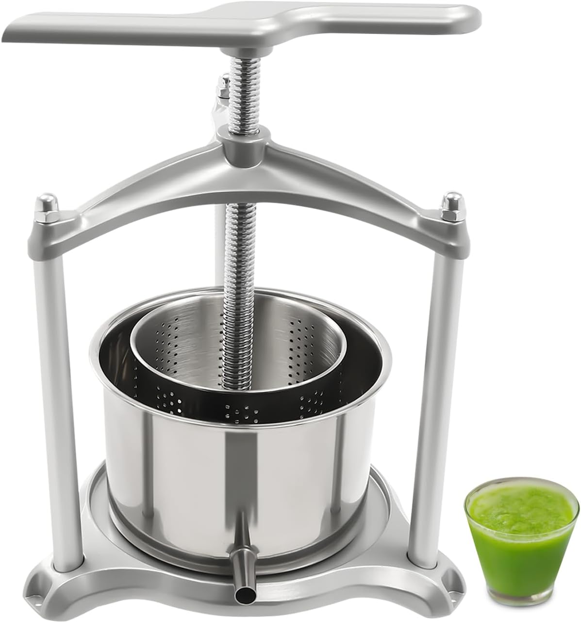 Prensa de vino de frutas, prensa de sidra de acero inoxidable con mango en T para sidra, vino de uva o jugo suministros y equipo (3L)