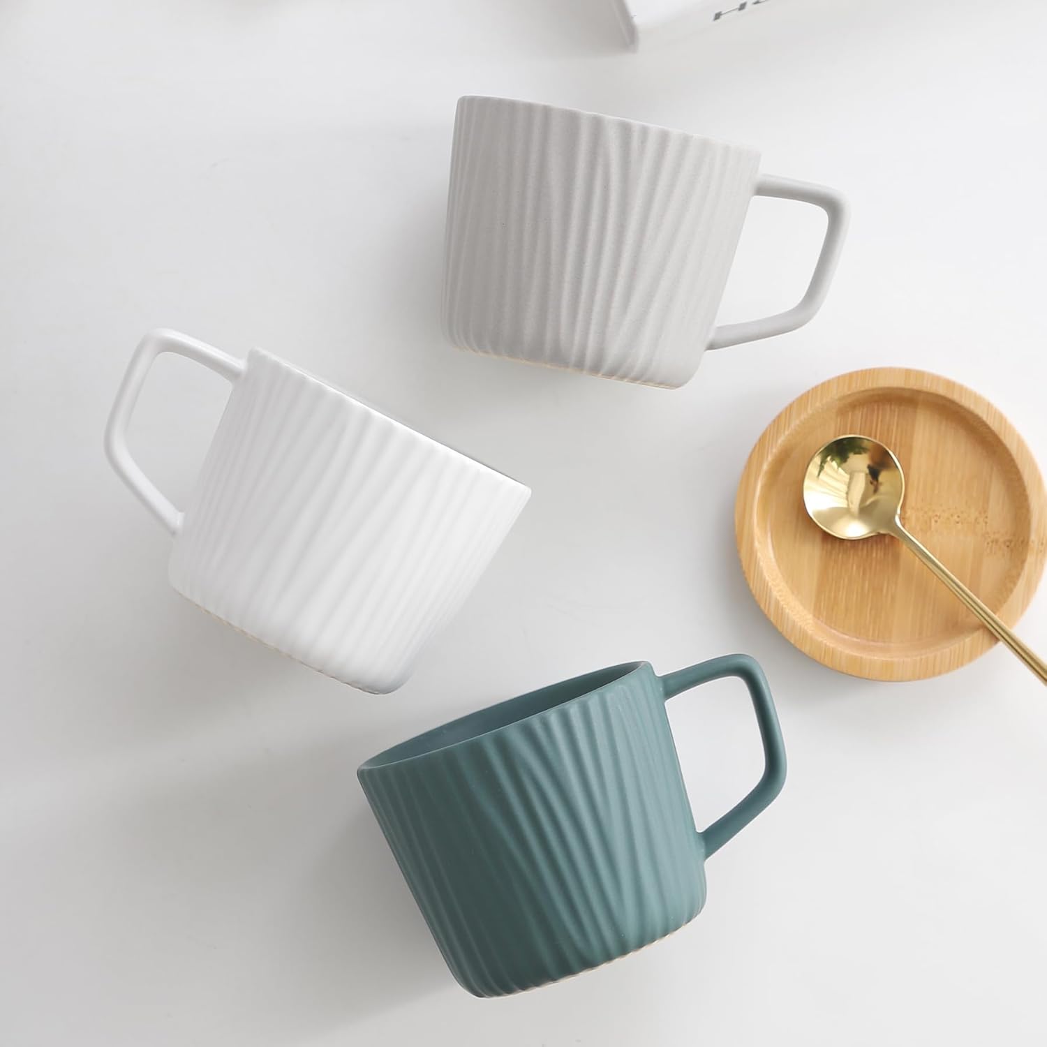 Juego de 6 tazas de café de cerámica, juego de leche y té con estante, taza de 8 onzas para té, latte, capuchino, café moca y yogur (blanco x 2 +